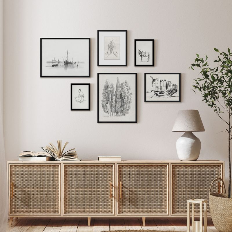 Americanflat 6 Piece Vintage Gallery Wall Art Set - Cypress Tree, Moored Sailboats Ii, Amsterdam Sketch I, Hand Study by Maple + Oak, 3 of 6