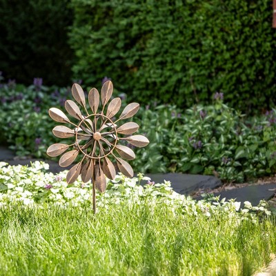 26.5" Brown Copper Spinning Metal Flower Petal Stake