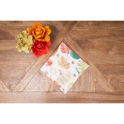 C&F Home 18" Harvest Teal Pumpkin Floral Flower Leaves Cloth Napkins, Set of 6
