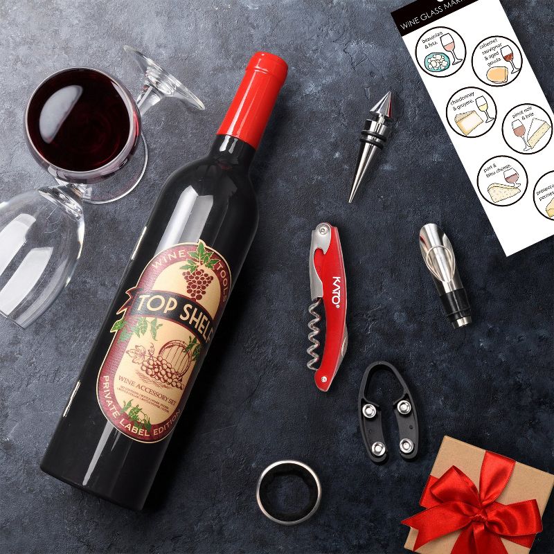 Tirrinia Wine Bottle Opener Set - Wine Opener Kit Corkscrew Screwpull, Stopper, Aerator Pourer, Foil Cutter, Drip Ring with Drink Stickers, 2 of 8