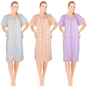 JEFFRICO 3 Pack House Dresses for Women with Pockets - Lightweight Breathable Short Sleeve Muumuu & Nightgowns - Dusters - 1 of 4