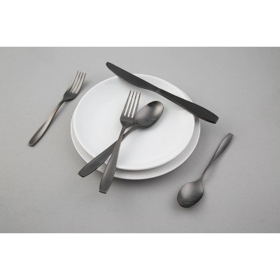 January Black Satin Stainless Steel 20-Piece Flatware Set