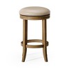 HomeRoots 26" Beige and Natural Faux Leather and Solid Wood Backless Counter Height Swivel Bar Chair - 4 of 4
