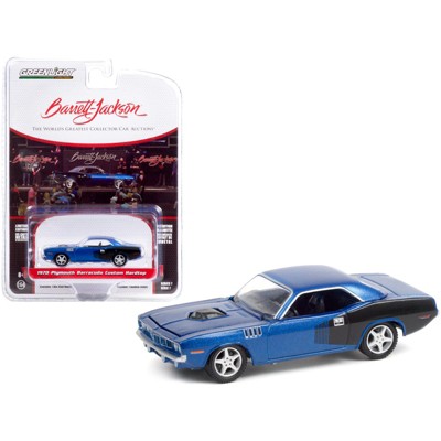 1970 Plymouth Barracuda Custom Hardtop Blue Met. & Black w/ Modern HEMI Lettering Barrett Jackson 1/64 Diecast Car by Greenlight