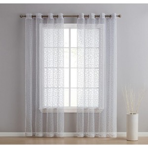 HLC.ME Audrey Embroidered Premium Soft Decorative Sheer Voile Light Filtering Grommet Window Curtain Panels - Set of 2 - 1 of 4
