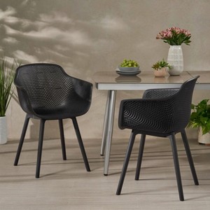 LOEHAVIT Set of 2 Lotus Outdoor Dining Chairs - Weather-Resistant Plastic Stackable Patio Chairs with Diamond Pattern - 1 of 1