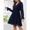 Womens Flutter Sleeve V Neck A Line Chiffon Elastic High Waist Casual Swing Curvy Dress - 3 of 4