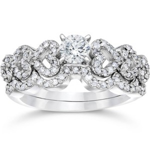 Pompeii3 3/4ct Heart Shape Diamond Engagement Ring Set 14K White Gold - 1 of 3