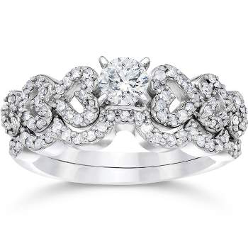 Pompeii3 3/4ct Heart Shape Diamond Engagement Ring Set 14K White Gold