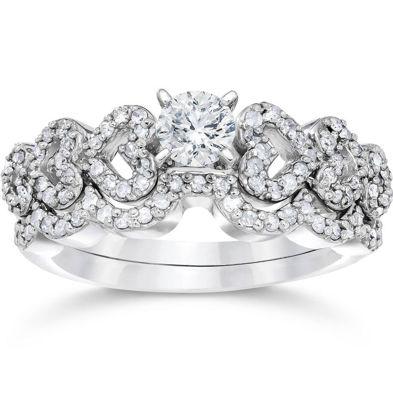 Pompeii3 3/4ct Heart Shape Diamond Engagement Ring Set 14K White Gold, 1 of 4