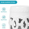 Kumasinova 17" Glazed Ceramic Drum Stool Outdoor End Table with 250lbs Max,Versatile Decor Piece,Accent Side Table with Hollow Carved Silhouette,White - 3 of 4