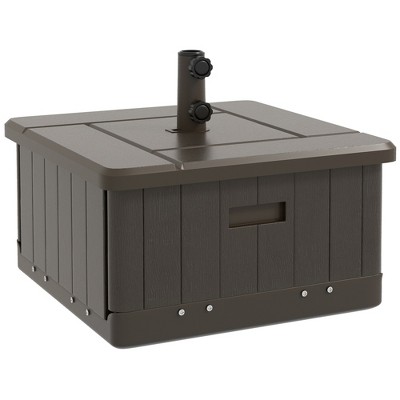 Outsunny 3-in-1 Outdoor Umbrella Base with Wheels and Handles, Coffee End Table, Flower Box Planter with Hole, 175 lbs. Capacity