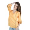 Artyska Women's Linen V-Neck Embroidered Puffed 3/4th Sleeve Blouse Top - 4 of 4