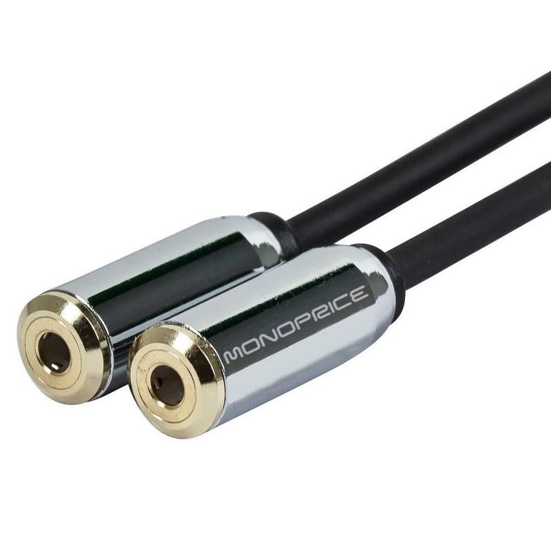 Monoprice Audio Cable - 0.5 Feet - Black | 3.5mm Male Plug to Two Female 3.5mm Jacks for Mobile, Gold Plated, 3 of 5