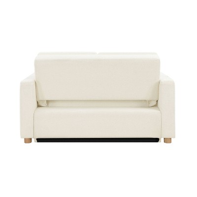 Ivory Boucle Full Size Convertible Sleeper Sofa with Wood Legs