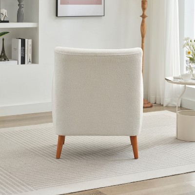 Beige Boucle Wingback Accent Chair with Wood Legs