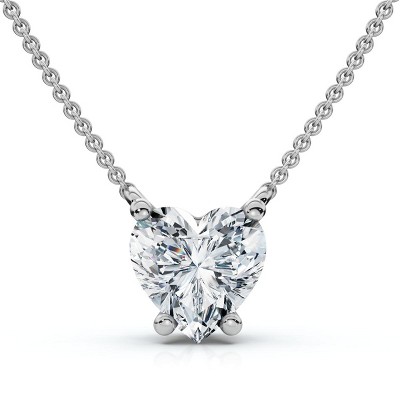 Pompeii3 Certified 3Ct Heart Solitaire Diamond Pendant Necklace 14k Gold Lab Created