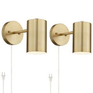 360 Lighting Carla Modern Wall Lamps Set of 2 Smart Sockets Brushed Brass Plug-In 5" Fixture USB Ports Adjustable Shades for Bedroom - 1 of 4