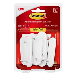 Command Medium Sized Wire Decorative Hooks White: Adhesive Wall Hooks, 3 lb Capacity, 7 Pack - 1 of 4