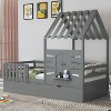 Twin Size Wooden House Platform Bed for Kids, Playhouse Design Bed Frame with Roof & Window, 2 Storage Drawers, White/Gray - ModernLuxe - 2 of 4