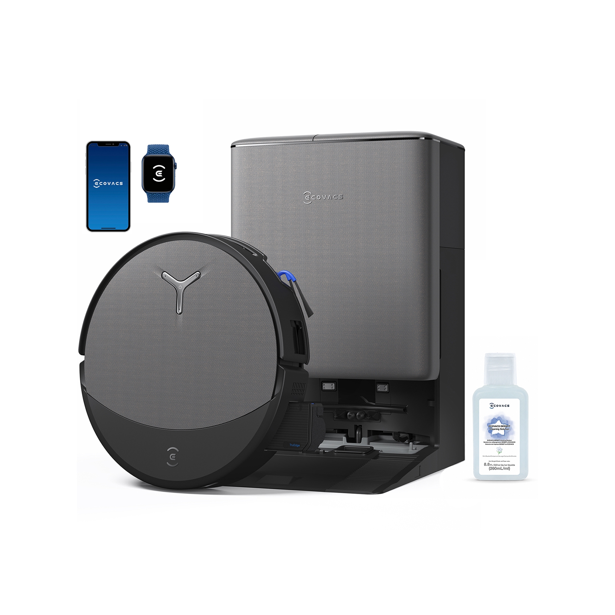 ECOVACS DEEBOT T90 PRO OMNI Robot Vacuum and Mop, 30,000Pa Suction, Instant Self-Cleaning Long Roller Mop, TruEdge Deep Edge Cleaning, ZeroTangle