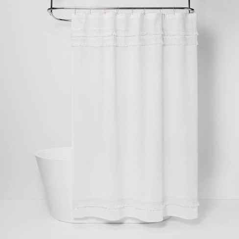 Macramé Fringe Shower Curtain Cream