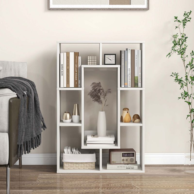 Costway 7-Cube Geometric Bookshelf with Anti-Toppling Device Modern Open Bookcase White/Black/Oak/Rustic Brown/Natural/Grey, 2 of 11