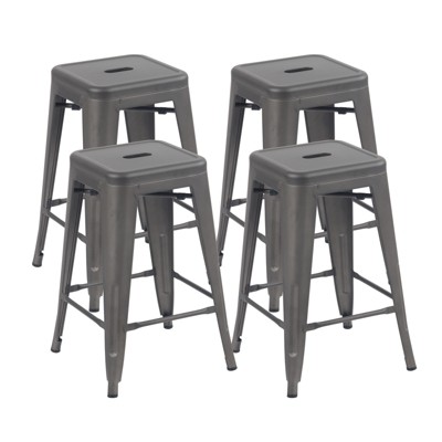 YOUNIKE Set of 4 Metal Bar Stools Backless Tolix Indoor-Outdoor Stackable Barstool Industrial Patio Chairs