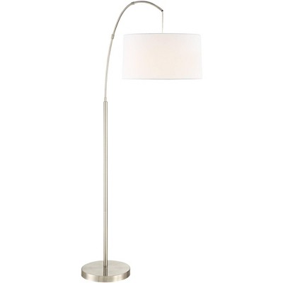 Modern Brushed Nickel Arc Floor Lamp with White Linen Shade