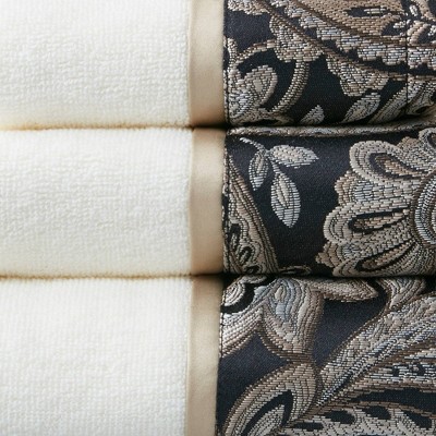 Luxurious Black and Off-White Turkish Cotton Jacquard Towel Set