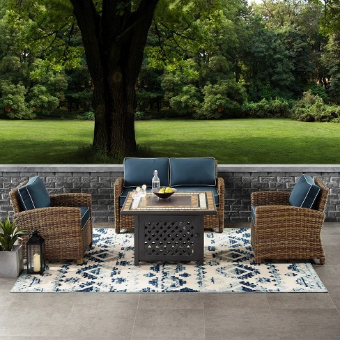 4pc Bradenton Outdoor Wicker Seating Set With Navy Cushions Brown Crosley Target