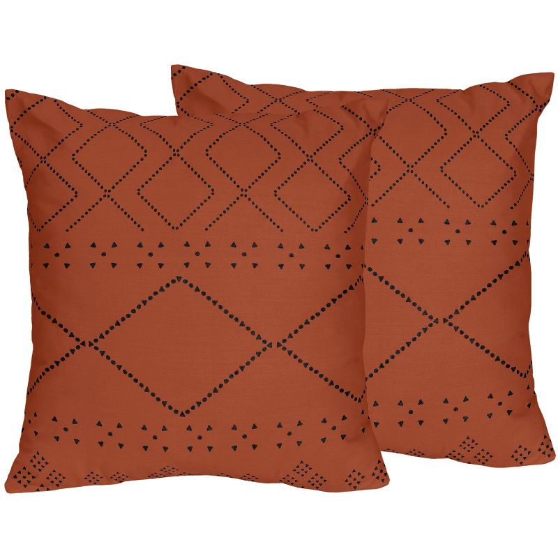 Sweet Jojo Designs Decorative Accent Throw Pillow Case Covers 18in. Each Boho Geometric Orange and Black 2pc, 3 of 6