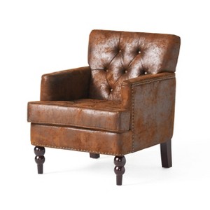 CAVINAS Accent Chair with Button Tufted Back and Nailhead Club Comfy Chair with Wood Legs Upholstered Arm Chairs for Living Room, Bedroom - 1 of 4