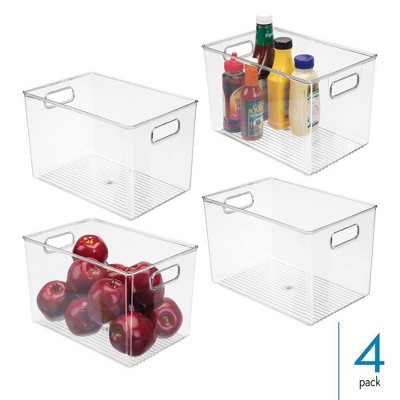 Clear BPA-Free Plastic Storage Bins with Handles - Set of 4