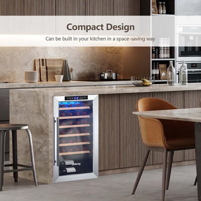 Costway 20 Inch Silver Stainless Steel Wine Cooler with Glass Door
