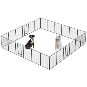 Yukimo 40"H Dog Playpen - Hammer Paint Metal Outdoor/Indoor Fence with Door, Portable Pet Kennel for Yard, RV, Camping, 16-Panel - 1 of 4