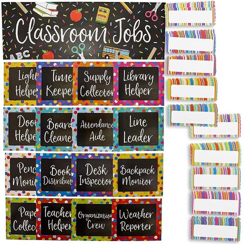 17 Piece Chalkboard Design Classroom Jobs Chart Set For Bulletin Board And 50 Blank Name s Target