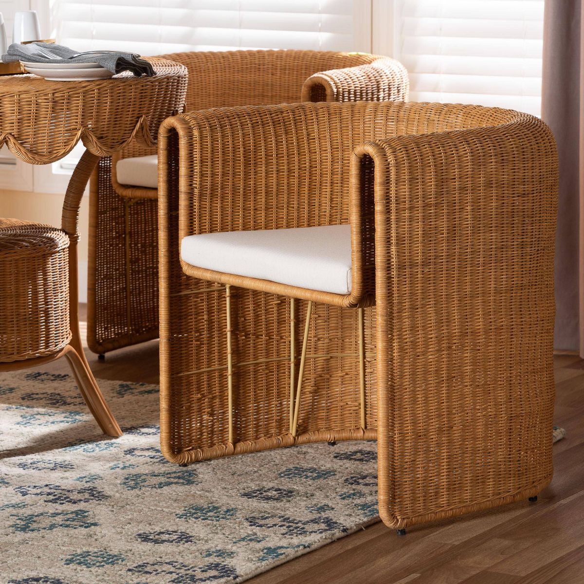 bali & pari Carina Natural Rattan Barrel Dining Chair Light Honey - thumbnail 6
