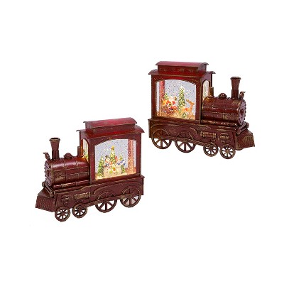 GIL Assorted Set of 2 9.25-Inch Long Battery-Operated Water Globe Train with Holiday Scene and Timer Feature