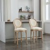 HDZNVF Set of 2 Solid Wood Beige Bar Stools, Classic French Country Wooden Barstools with Upholstered Seating - 2 of 4