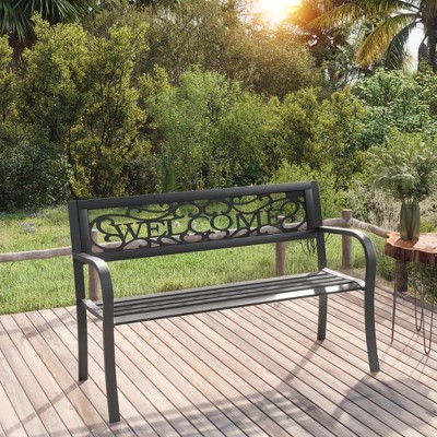 vidaXL Garden Bench Black Powder-coated steel and plastic Standard