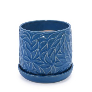 2 Pieces Ceramic Flower Pot, Navy Blue Modern Indoor Outdoor Planter with Drainage for Garden Patio Windowsill Plant Container - 1 of 4