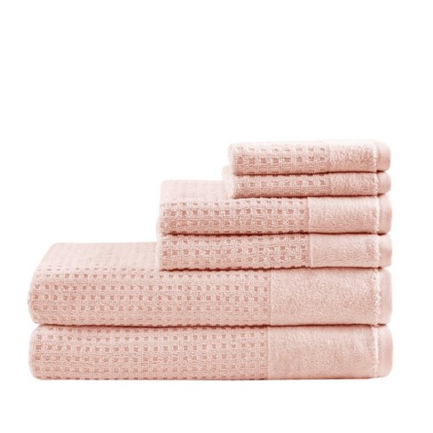 6pc Spa Waffle Jacquard Cotton Bath Towel Set Pink