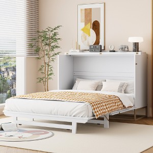Whisen Frosted Glass Doors Design Queen Size Murphy Bed, Folded into a Cabinet with Iron Legs - 1 of 4