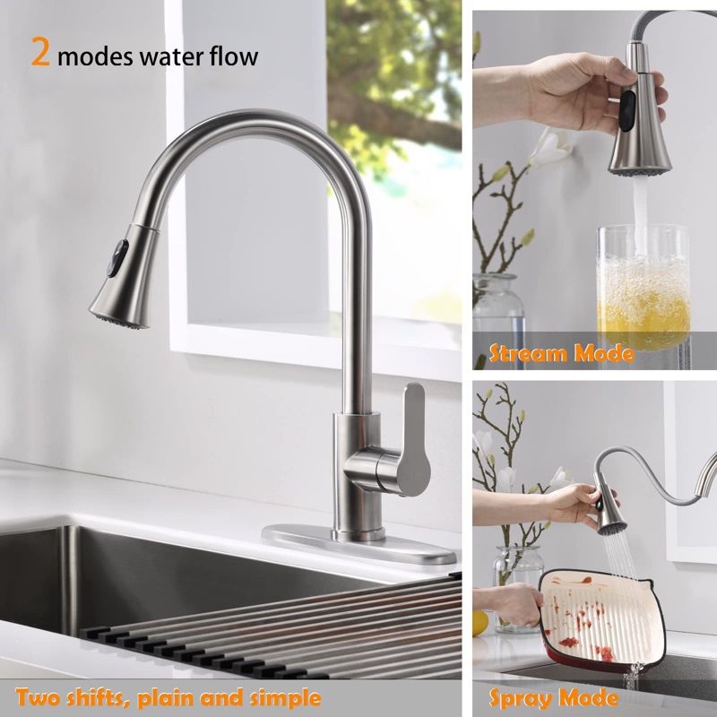 Amazing Force Single Handle Pull Down Sprayer Kitchen Faucet with 2 Modes, 4 of 9