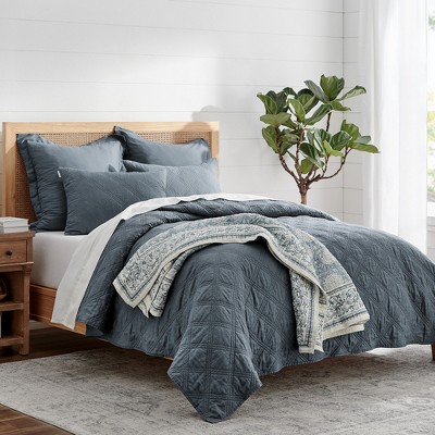 Adare Blue and White Cotton Reversible Quilted Throw