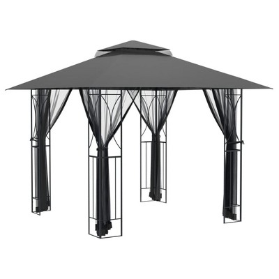 Anthracite Steel Outdoor Gazebo with Mesh Sidewalls