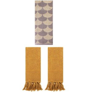 REGALWOVEN 3 Packs Geometric and Solid Absorbent Soft Cotton Hand Towel Set - 1 of 4