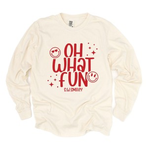 S.W.Smiley Oh What Fun Sparkle - Womens Garment Dyed Long Sleeve - 1 of 3
