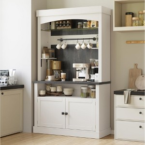 Coffee Bar Cabinet with LED Lights 72" Tall Buffet Cabinet with Storage Farmhouse Kitchen Sideboard Tall Coffee Hutch with Microwave Stand/Wine Rack - 1 of 4